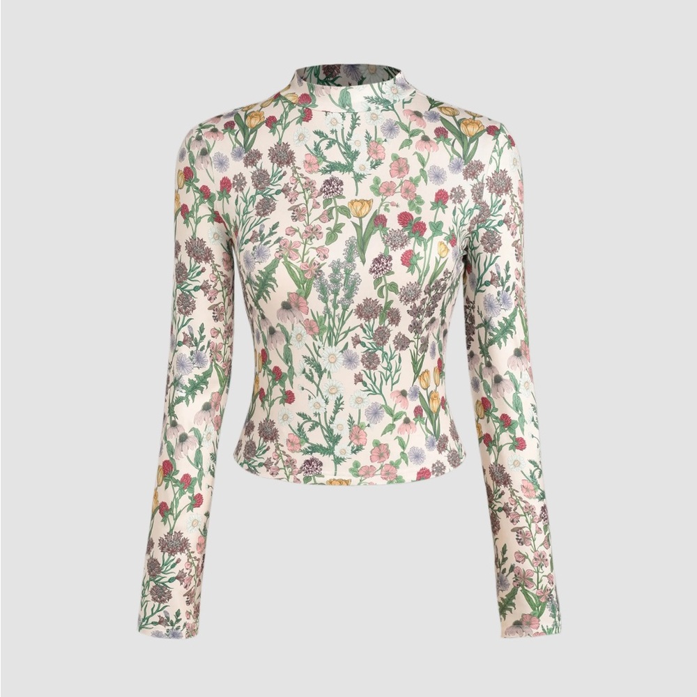 Cider Cream and Pink Fitted Blouse with Mandarin Collar